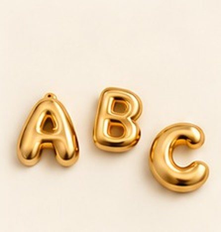 Polished 14K gold-plated bubble letters A, B and C